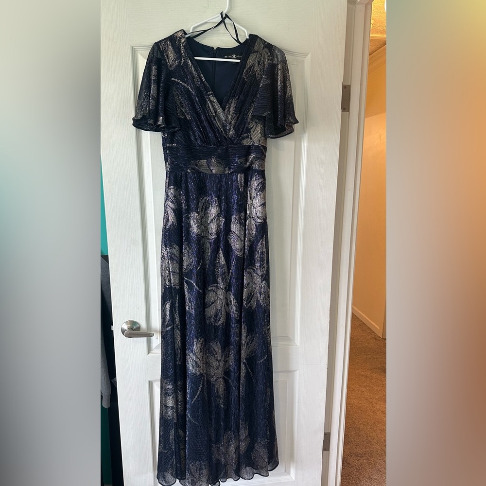 Betsy & Adam Blue Flutter Sleeve Maxi Dress
